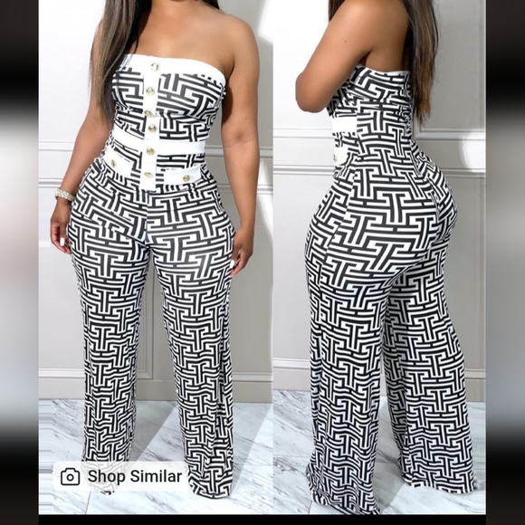 chicme Pants - 1481 ChicMe Geometric Print Button Decor Tube Jumpsuit Size Medium